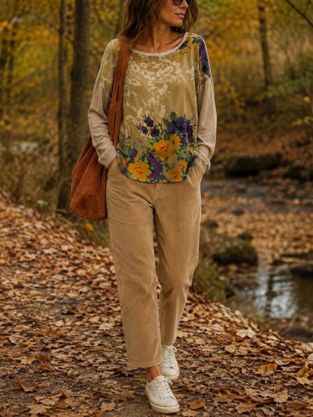 Love and Liberty Johnny Was silk/cashmere floral sweater/tunic/blouse Sz L